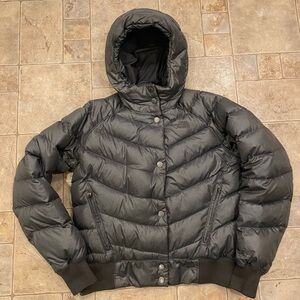 Women’s The North Face Down Puffer Jacket W Hood 550 Sz M Gray